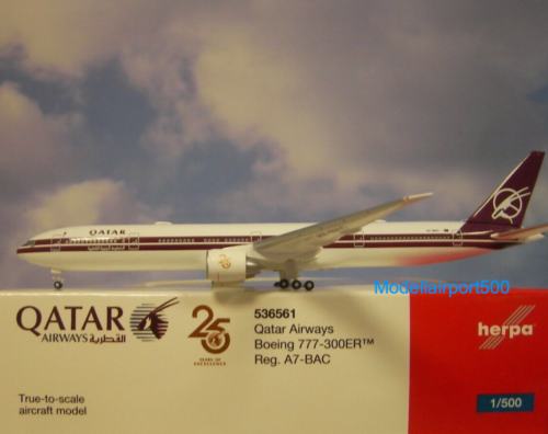 Herpa Wings 1:500 Boeing 777-300ER Qatar Airways A7-BAC 536561 Modellairport500 - Foto 1 di 1