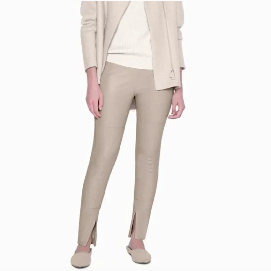 Akris Fia Slim Leg High Waisted Leather Pants in Clay NWT size 8