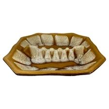 Vintage Pottery Ashtray -  Candy Dish Golden White Drip Glaze Retro
