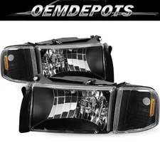 Pair Headlight Assembly+Corner Lamp for 94-02 Dodge Ram 1500 2500 3500 Pickup
