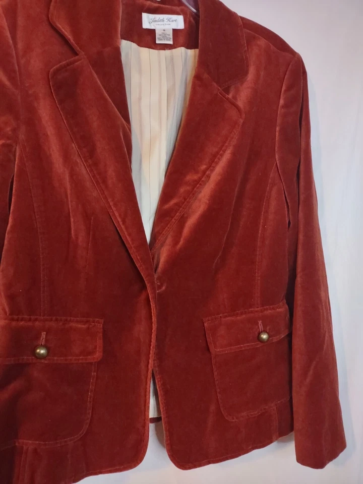 Judith Hart Blazer Jacket Size 16 Burnt Orange With Striped Lining 90's Y2K Vtg - Image 4 of 4