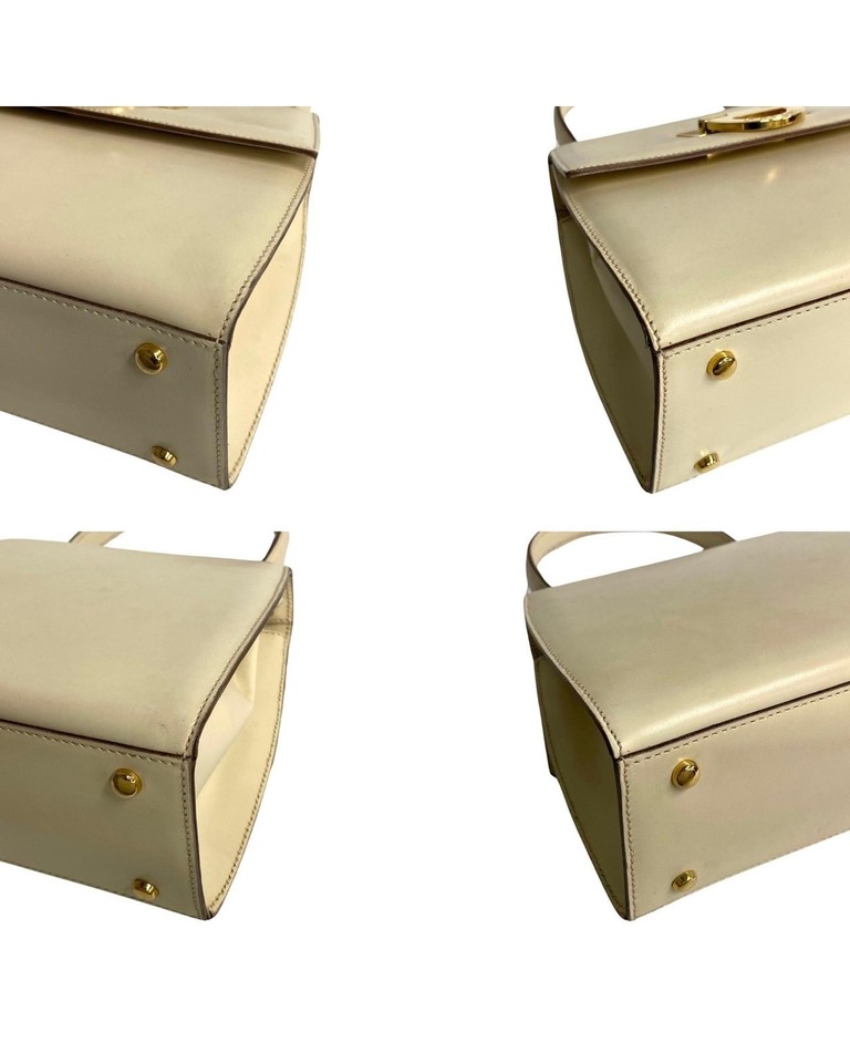 Pre Loved Celine Vintage Top Handle Bag White Leather Handbags One