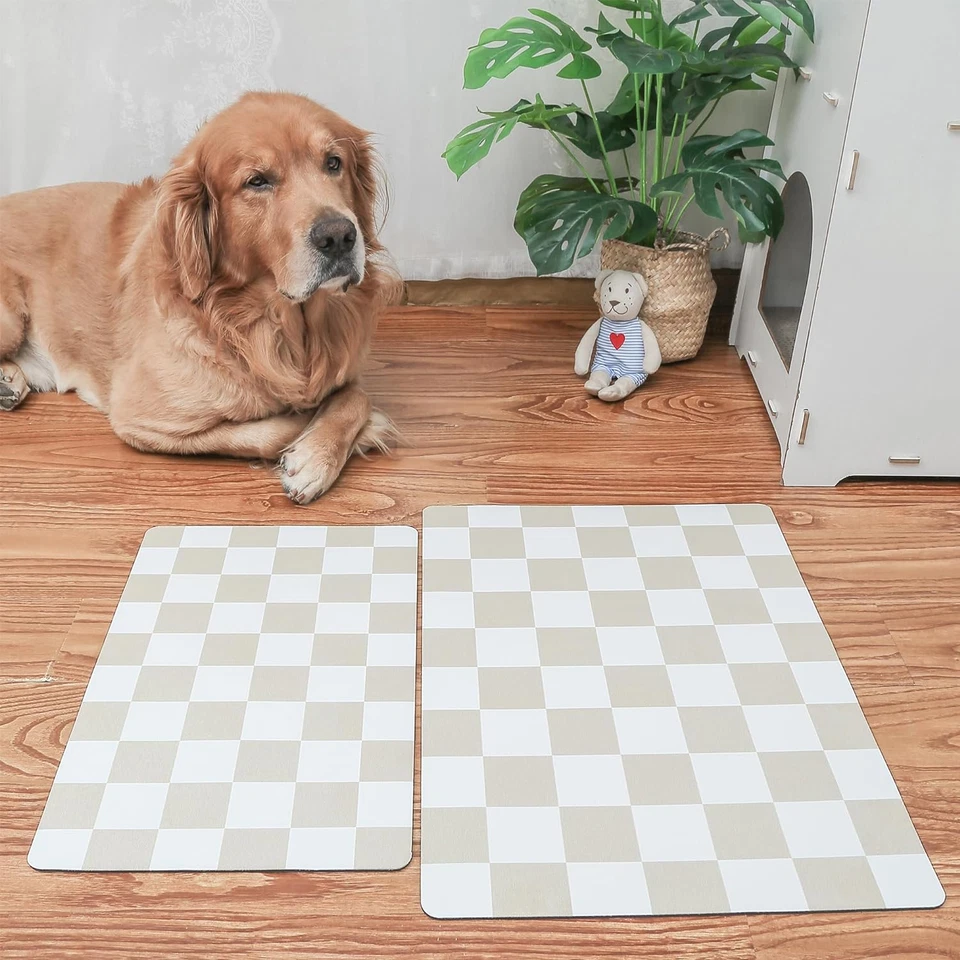 Alfombrilla de alimentación a cuadros para perros, alfombrillas absorbentes para tazón de comida y agua para perros, dispensador Foto 2 de 4