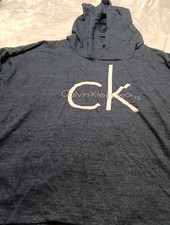 Calvin Klein Hooded Sweatshirt Women's Large Blue Hoodie Pullover Stretch Knit