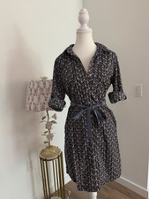 Tommy Hilfiger Navy Teacup Print Shirt Dress Belted Knee Length Size M