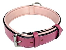 Raspberry Pink Leather Padded Dog Collar, for Large Female Dogs, Made with Ge...