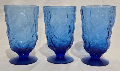 Morgantown Glass Seneca Glass Crinkle Delphine Blue Driftwood Footed Tumbler X6
