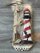 🔥 Wooden Beach Pier Lighthouse Boating Fishing • Display Sign Wall Hanger Art