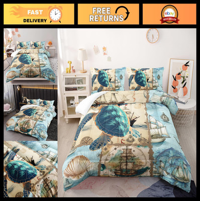 Sea Turtle Comforter Set 3PCs - Full Navigation Theme Bedding for Kids & Teens,