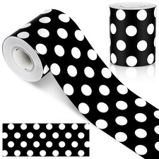 Black White Polka Dots Bulletin Board Border Roll, 65 Ft Trim