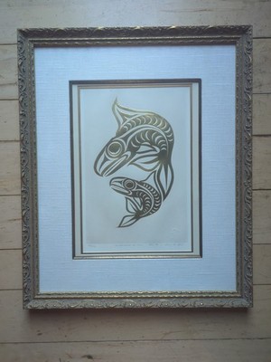 Killer Whale &Calf-Coast Salish -Susan  A. Point - 23k Gold- Limited