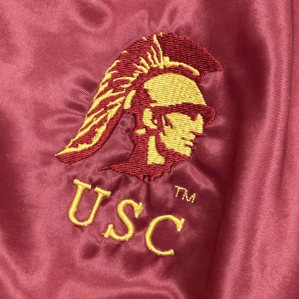 Vintage Rare NCAA USC Trojans Maroon Satin Bomber Jacket Men’s XL MINT Fox Sport - Image 3 of 4