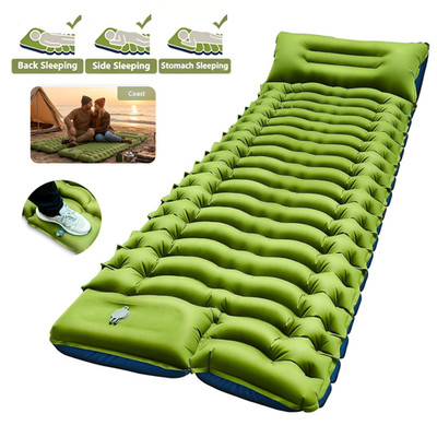 Camping Sleeping Pad Inflatable Mat with Built-in Foot Pump & Pillow for Tent