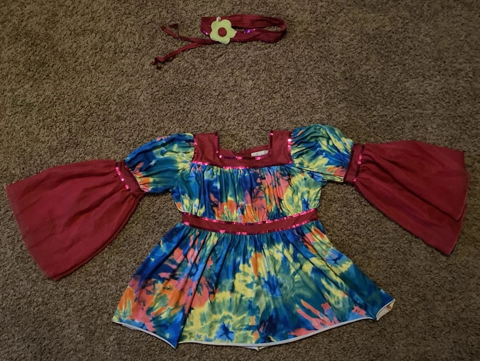 Chasing Fireflies Wishcraft 4-pc HIPPIE CHICK 70's Tie Dye Halloween Girls Sz 12 - Image 3 of 4