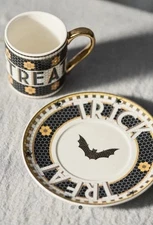 Anthropologie Bistro Trick Or Treat Espresso 5 oz Cup & Saucer Set NEW