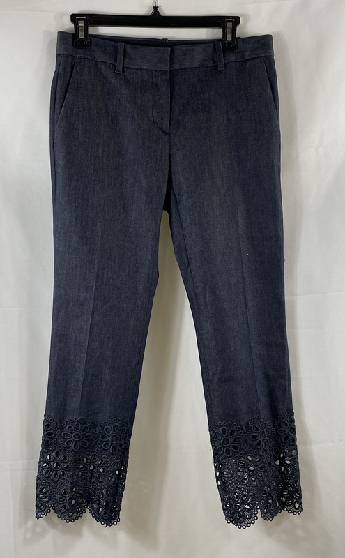 Ann Taylor Women's NWT Eyelet Lace Hem Dark Wash Cropped Pants Petite 2P