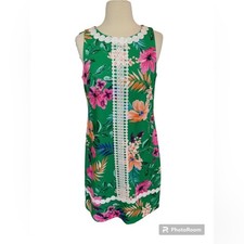 NWT Eliza J Green Palm Floral Print Sleeveless Jacquard Shift Dress Size 8