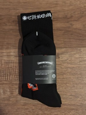 Chrome Hearts Crew Socks Large Black Red Lips Pattern Cotton Blend