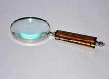 Antique vintage 9" magnifier mother of pearl brass magnifying glass table top