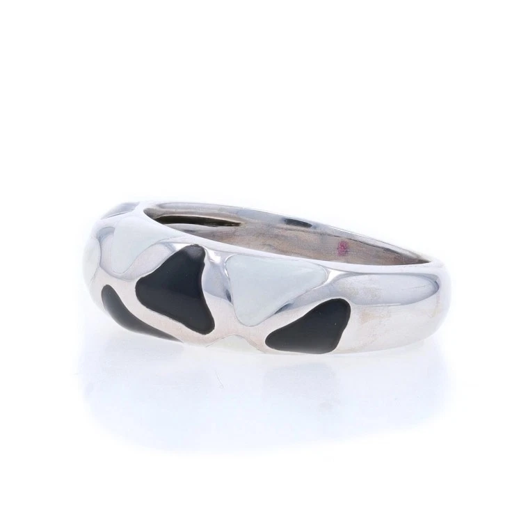 Banda Roberto Coin Esmalte Blanco y Negro - Anillo Oro Blanco 18k Talla 8 1/2 Foto 3 de 4