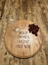 Sonoma Wine Barrel Lazy Susan 16” Beautiful Oak Engraved Pinot Noir Cabernet