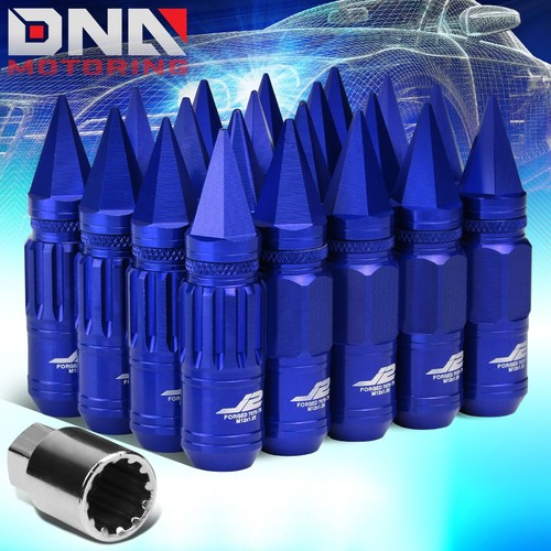 J2 ENGINEERING BLUE 16PC M12X1.25 80MM 7075-T6 ALUMINUM SPIKY CAP LUG NUT+4LOCK