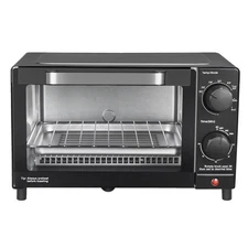 4-Slice Toaster Oven with Bake Function, Includes Baking Rack and Pan, Black