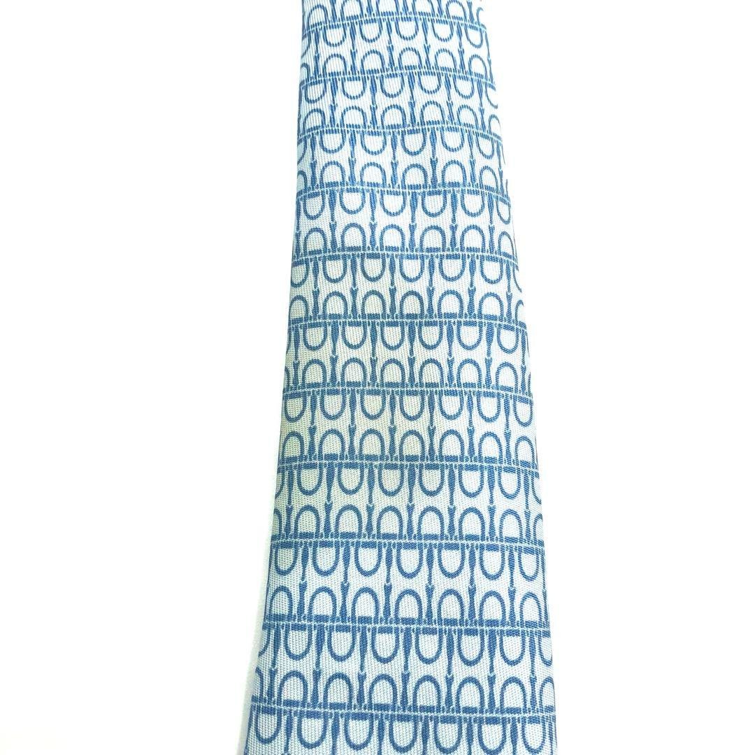 HERMES Tie Geometric Pattern Border Light Blue - image 3