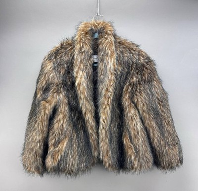 Pamela McCoy Collections Womens Brown Faux Fur Short Coat Size M