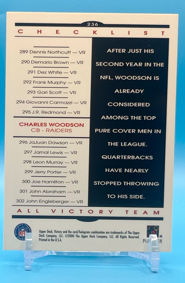 2000 Upper Deck Victory #236 Charles Woodson card, Oakland Raiders HOF - Image 2 of 2