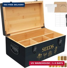 Large Bamboo Wood Seed Storage Organizer Box with Lid, Double-Layer Seal Design