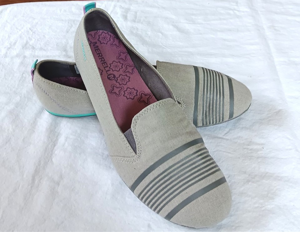 Ballerine Merrell tela slip on fuga Alanah donna 8 casual righe grigie