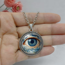 Evil Eye Decorative Round Necklace Jewelry Silvery Protection Pendant