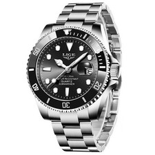 LIGE Men Quartz Watch Brand Luxury Silver Steel Wristwatch Business Male Watches