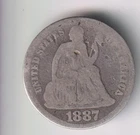 1887-P SEATED LIBERTY DIME .10¢ PHILADELPHIA 90% SILVER COIN UNITED STATES MINT