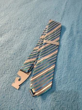Geoffrey Beene ~ Men's Diagonal Stripe Pattern Silk Necktie ~ Blue/Grey ~ NEW