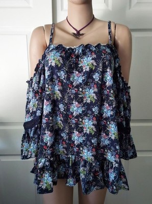 NWT ROOMMATES PLUS CUTE TRENDY OFF SHOULDER FLORAL SHORT SLEEVE TOP BLACK SZ 3X