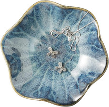 Jewelry Dish, Ceramic Trinket Tray, Small Ring Dish Holder, Key Bowl, Star Blue