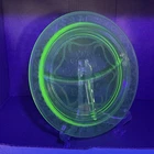 Hazel Atlas Green CLOVERLEAF Depression Uranium Glass 10.5" Divided Dinner Plate