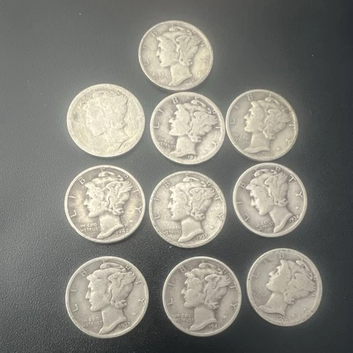 Lot #T of 10 Mercury Dimes 90% Silver Circulated  US 10C Coins
