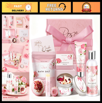 Spa Gift Basket for Women - Birthday & Mother's Day Self-Care Set, Rose Bath Ess