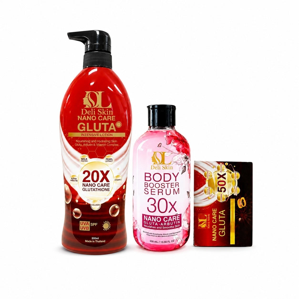 Deli Skin (Set) Nano Gluta Body Care SPF50 Lotion Serum & Soap