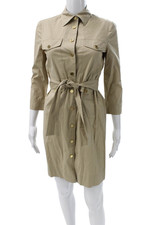 Tory Burch Women Shirt Dress Beige Cotton 3/4 Sleeve Utility Size 2