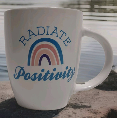 True Living Radiate Positivity Rainbow Coffee Mug 12oz Inspirational Boho Cu