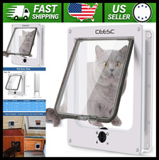 CEESC X-Large Cat Door for Interior/Exterior, White, 4-Way Lock, Weatherproof