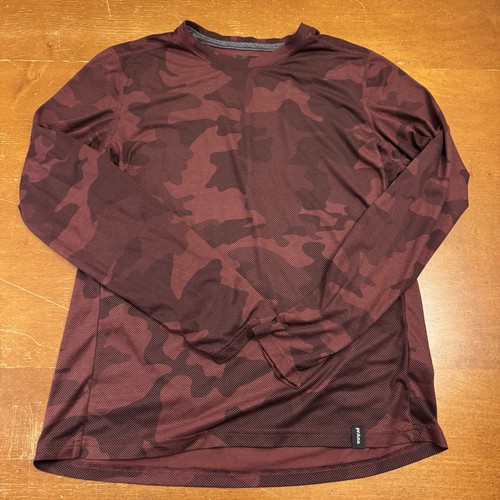 prAna Shirt Mens Medium Burgundy Camo Prospect Heights Long Sleeve Performance
