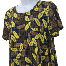 Lularoe Check Plaid Womens Dress Size M Fall Leaf Print Pullover Shift