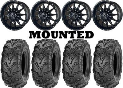 Kit 4 ITP Mud Lite II 2 Tires 28x9-14 on Frontline 762 Black Wheels VIK