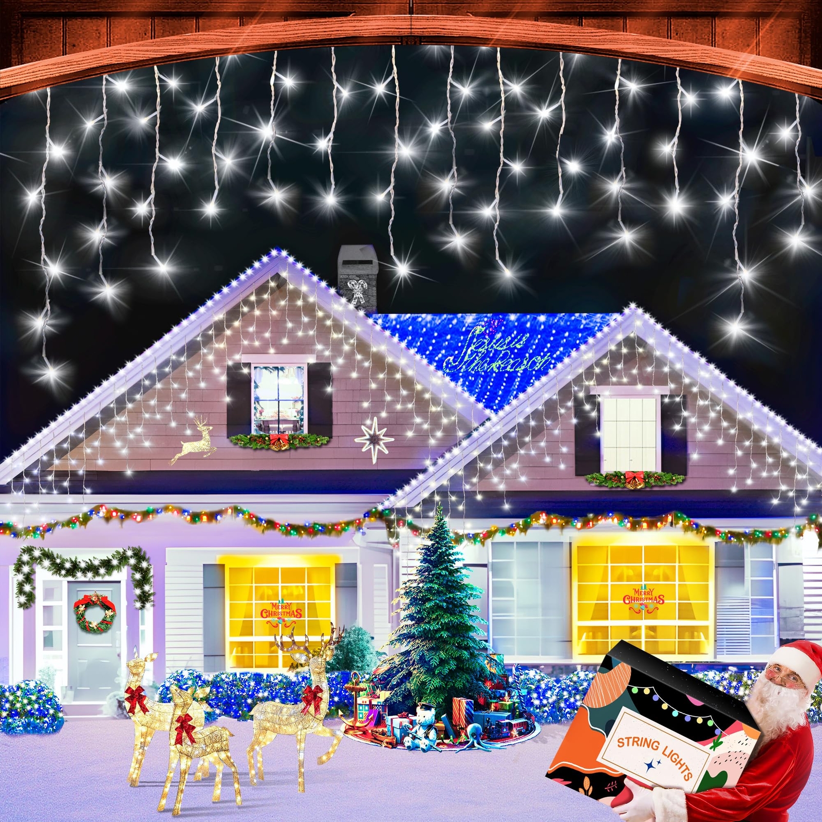 66ft LED Christmas Lights Outdoor with 640 LEDs and 8 Modes Fairy Curtain Lights for Holiday Decor