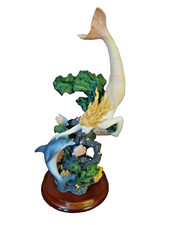 Vivian Vintage 2003 Collection Mermaid Swimming Dolphin & Fish Statue Wood Base
